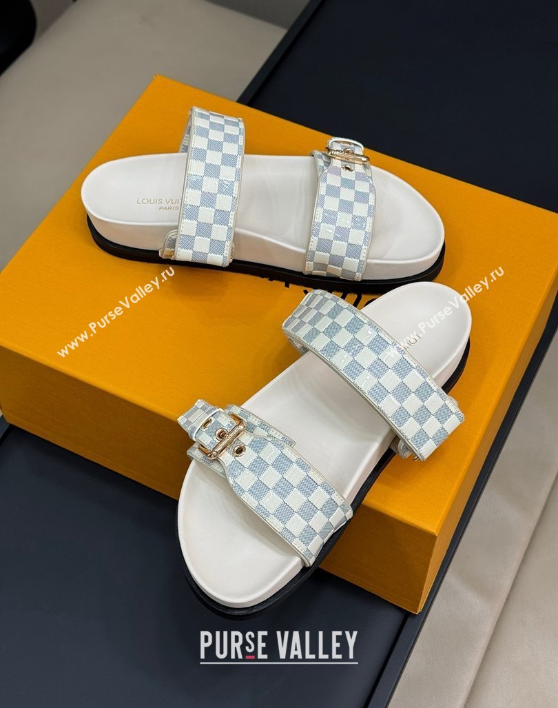 Louis Vuitton Bom Dia Flat Comfort Slides Sandal in Damier Leather White 2024 (MD-240724116)