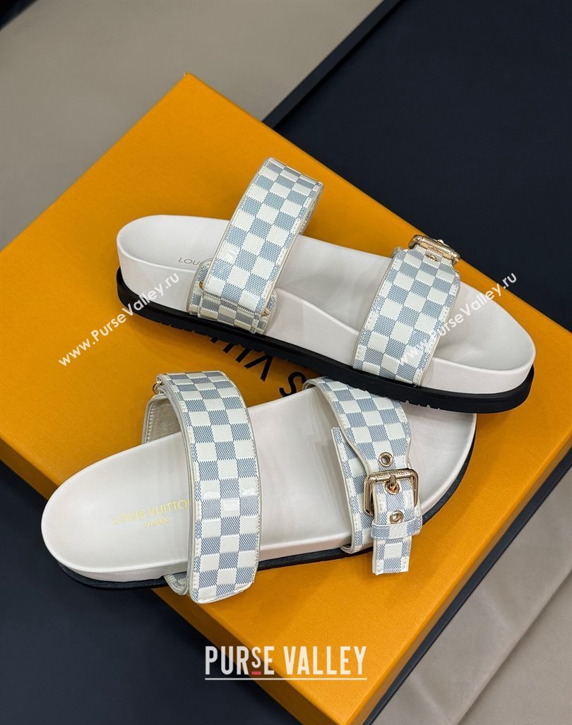 Louis Vuitton Bom Dia Flat Comfort Slides Sandal in Damier Leather White 2024 (MD-240724116)