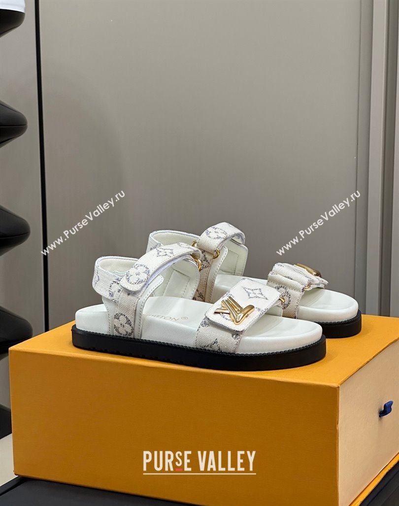 Louis Vuitton LV Sunset Flat Comfort Sandals in Monogram Textile White 2024 0724 (MD-240724117)