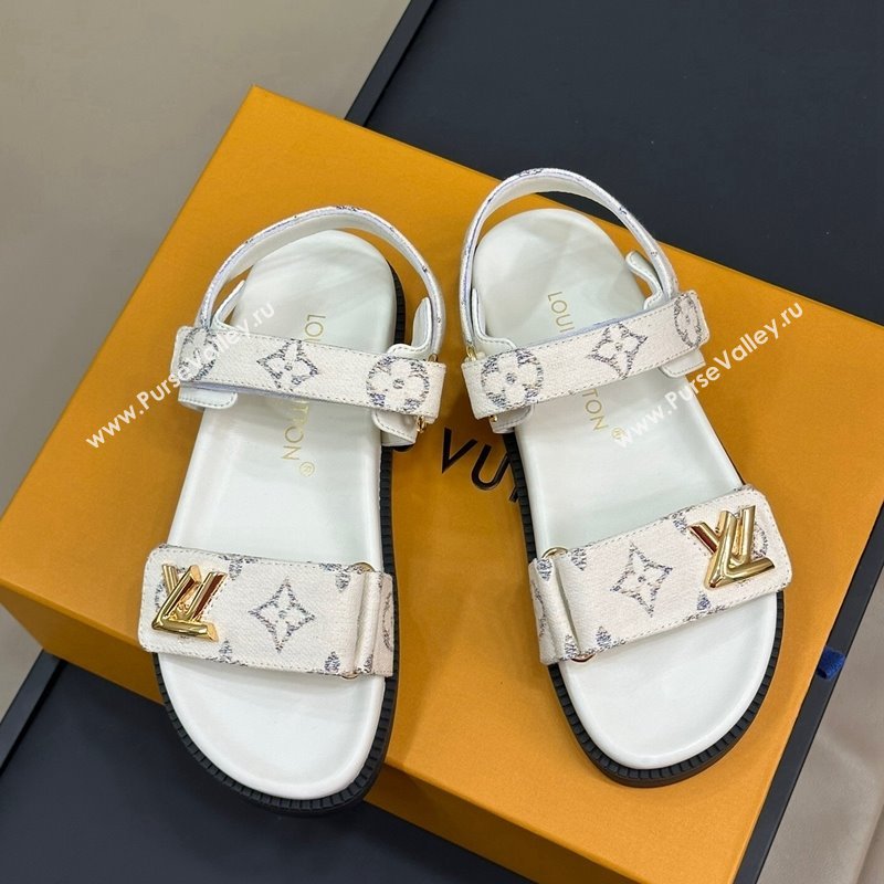 Louis Vuitton LV Sunset Flat Comfort Sandals in Monogram Textile White 2024 0724 (MD-240724117)