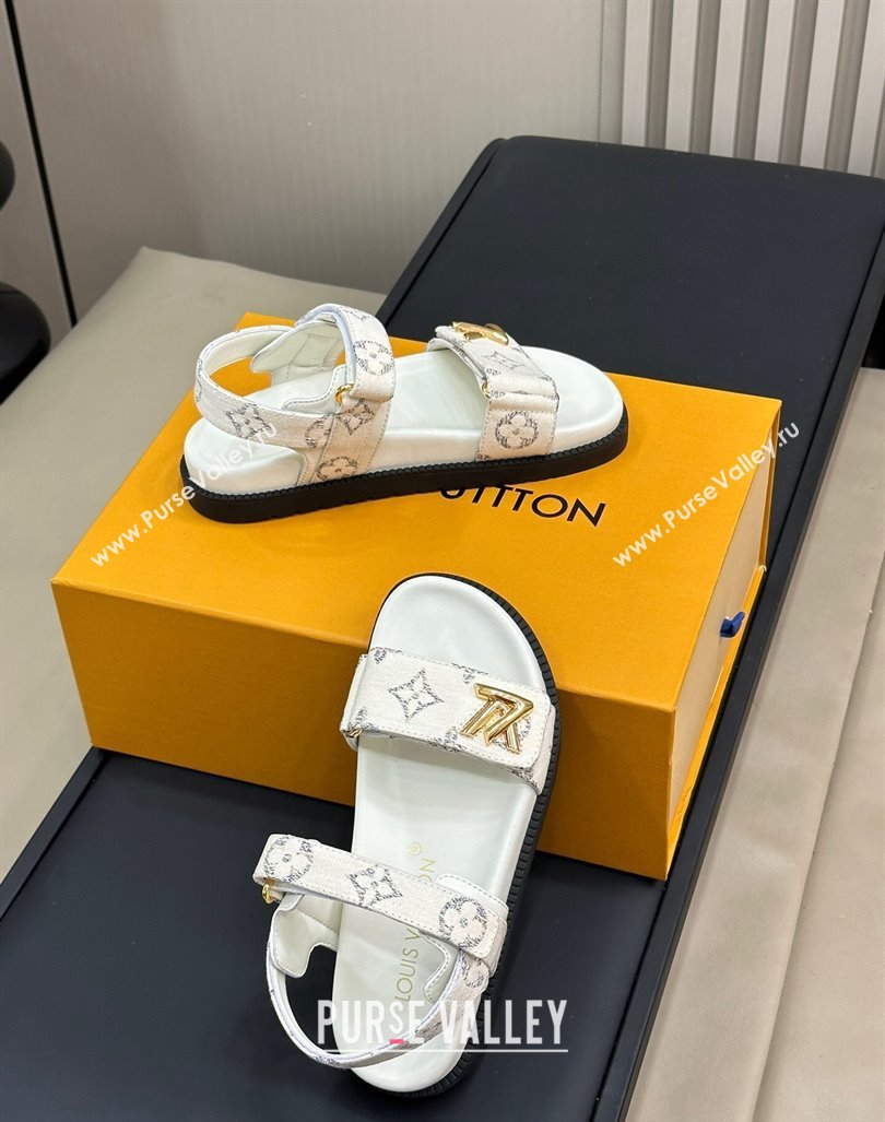 Louis Vuitton LV Sunset Flat Comfort Sandals in Monogram Textile White 2024 0724 (MD-240724117)