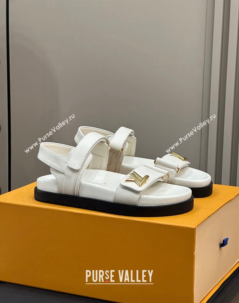 Louis Vuitton LV Sunset Flat Comfort Sandals in Grained Leather White 2024 0724 (MD-240724118)