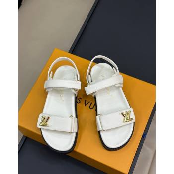 Louis Vuitton LV Sunset Flat Comfort Sandals in Grained Leather White 2024 0724 (MD-240724118)