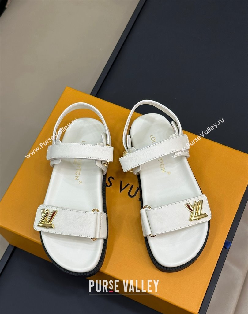 Louis Vuitton LV Sunset Flat Comfort Sandals in Grained Leather White 2024 0724 (MD-240724118)