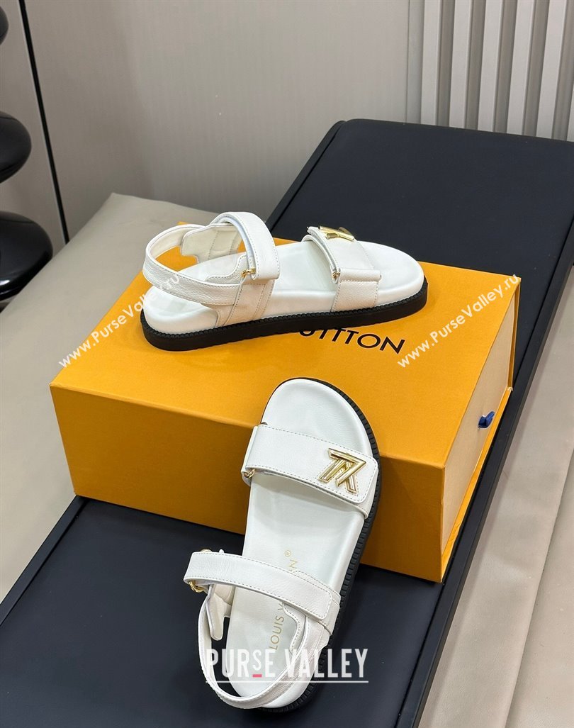 Louis Vuitton LV Sunset Flat Comfort Sandals in Grained Leather White 2024 0724 (MD-240724118)