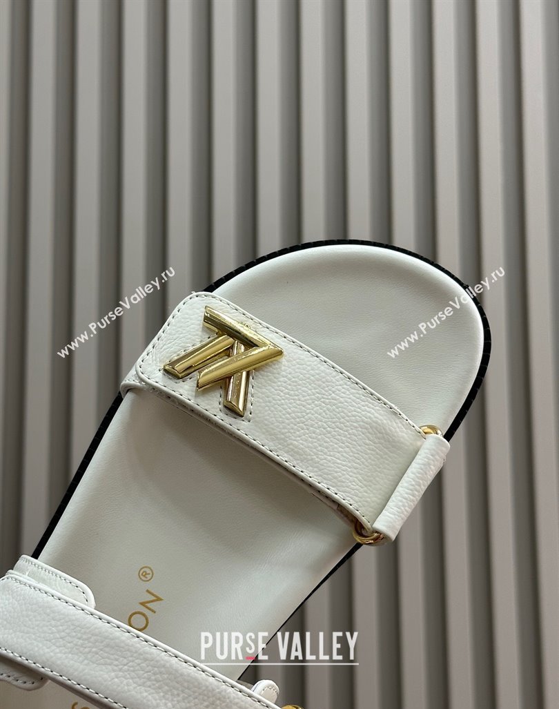 Louis Vuitton LV Sunset Flat Comfort Sandals in Grained Leather White 2024 0724 (MD-240724118)