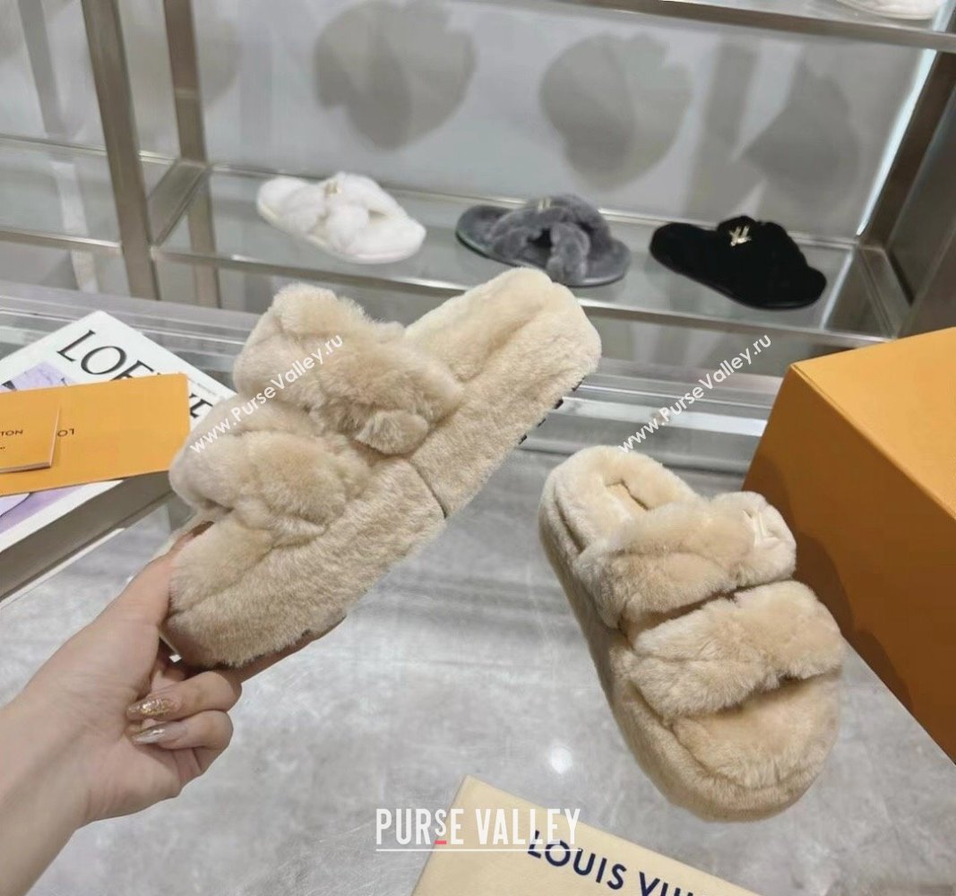 Louis Vuitton LV Sunset Platform Comfort Slides Sandal 3.5cm in Wool Beige 2024 0724001 (MD-240724073)