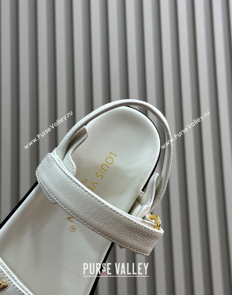 Louis Vuitton LV Sunset Flat Comfort Sandals in Grained Leather White 2024 0724 (MD-240724118)