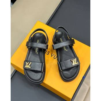 Louis Vuitton LV Sunset Flat Comfort Sandals in Grained Leather Black 2024 0724 (MD-240724119)