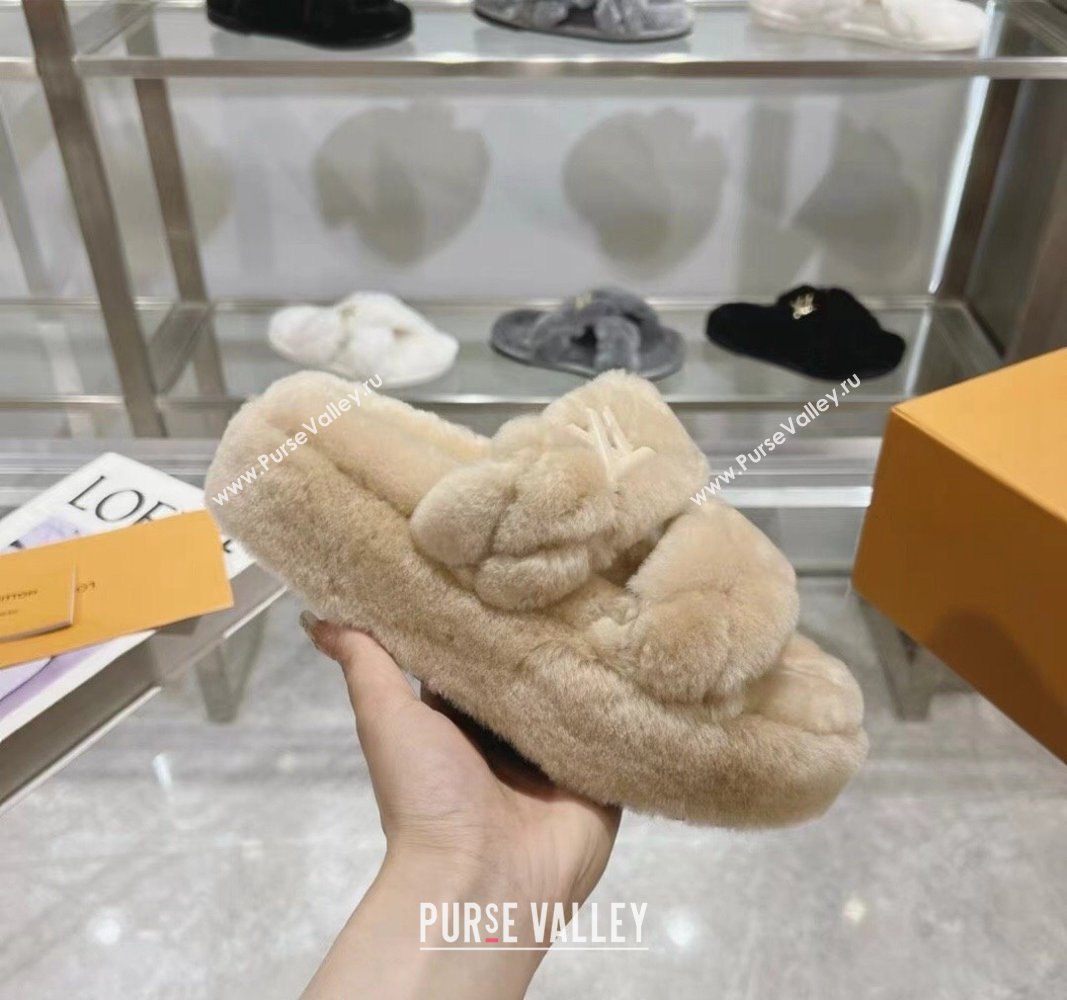 Louis Vuitton LV Sunset Platform Comfort Slides Sandal 3.5cm in Wool Beige 2024 0724001 (MD-240724073)