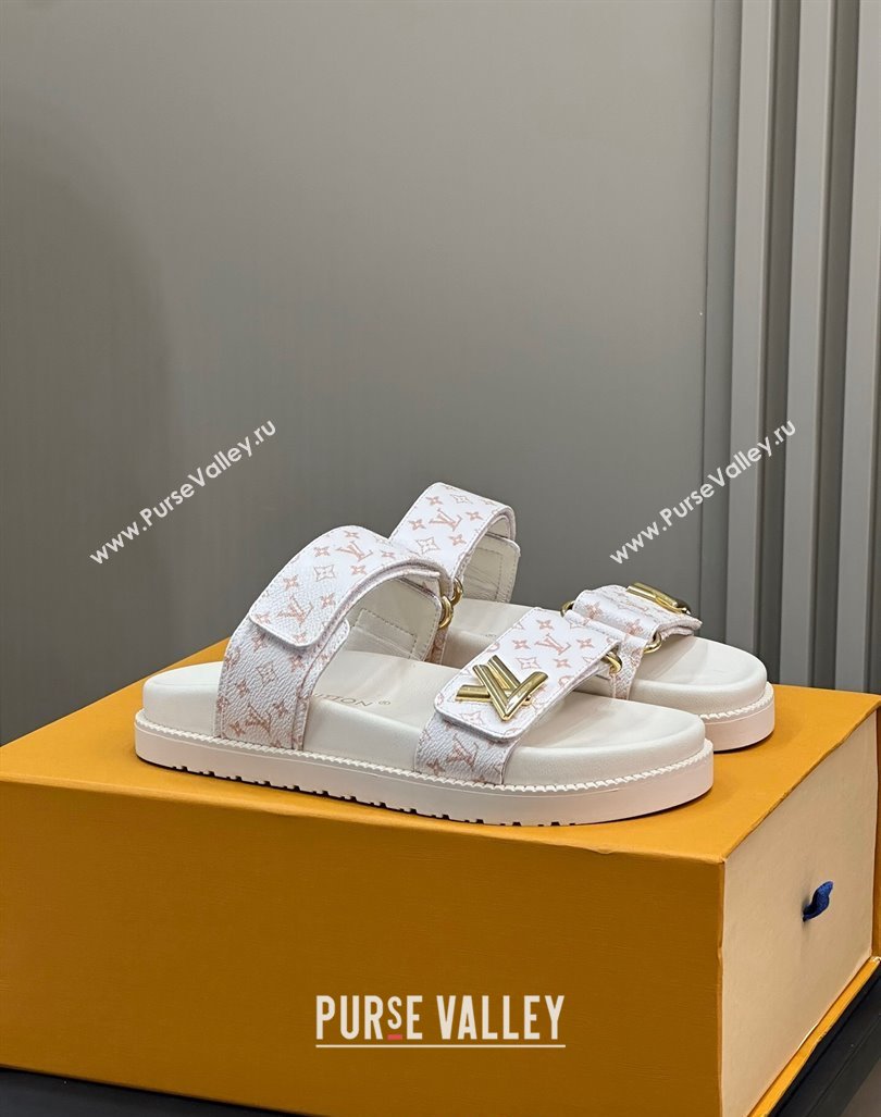 Louis Vuitton LV Sunset Flat Comfort Slides Sandal in Mini-Monogram Canvas White 2024 0724 (MD-240724124)