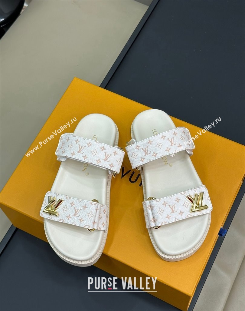 Louis Vuitton LV Sunset Flat Comfort Slides Sandal in Mini-Monogram Canvas White 2024 0724 (MD-240724124)