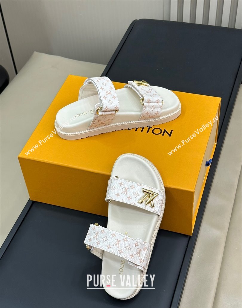 Louis Vuitton LV Sunset Flat Comfort Slides Sandal in Mini-Monogram Canvas White 2024 0724 (MD-240724124)