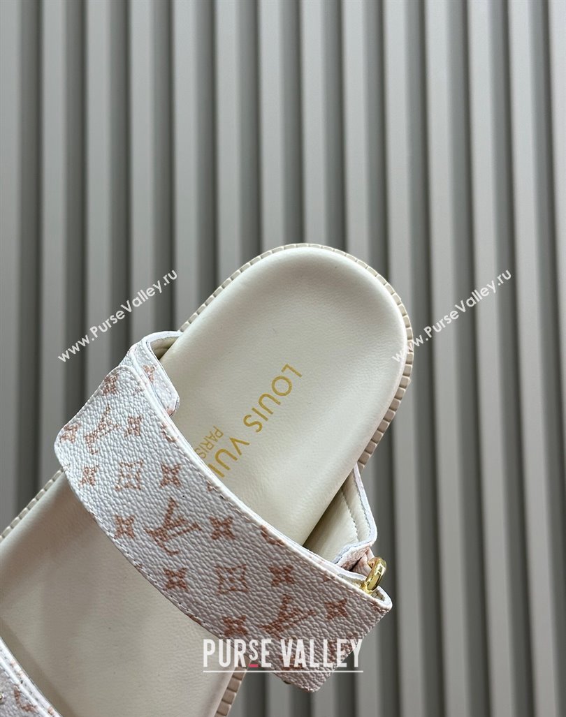 Louis Vuitton LV Sunset Flat Comfort Slides Sandal in Mini-Monogram Canvas White 2024 0724 (MD-240724124)