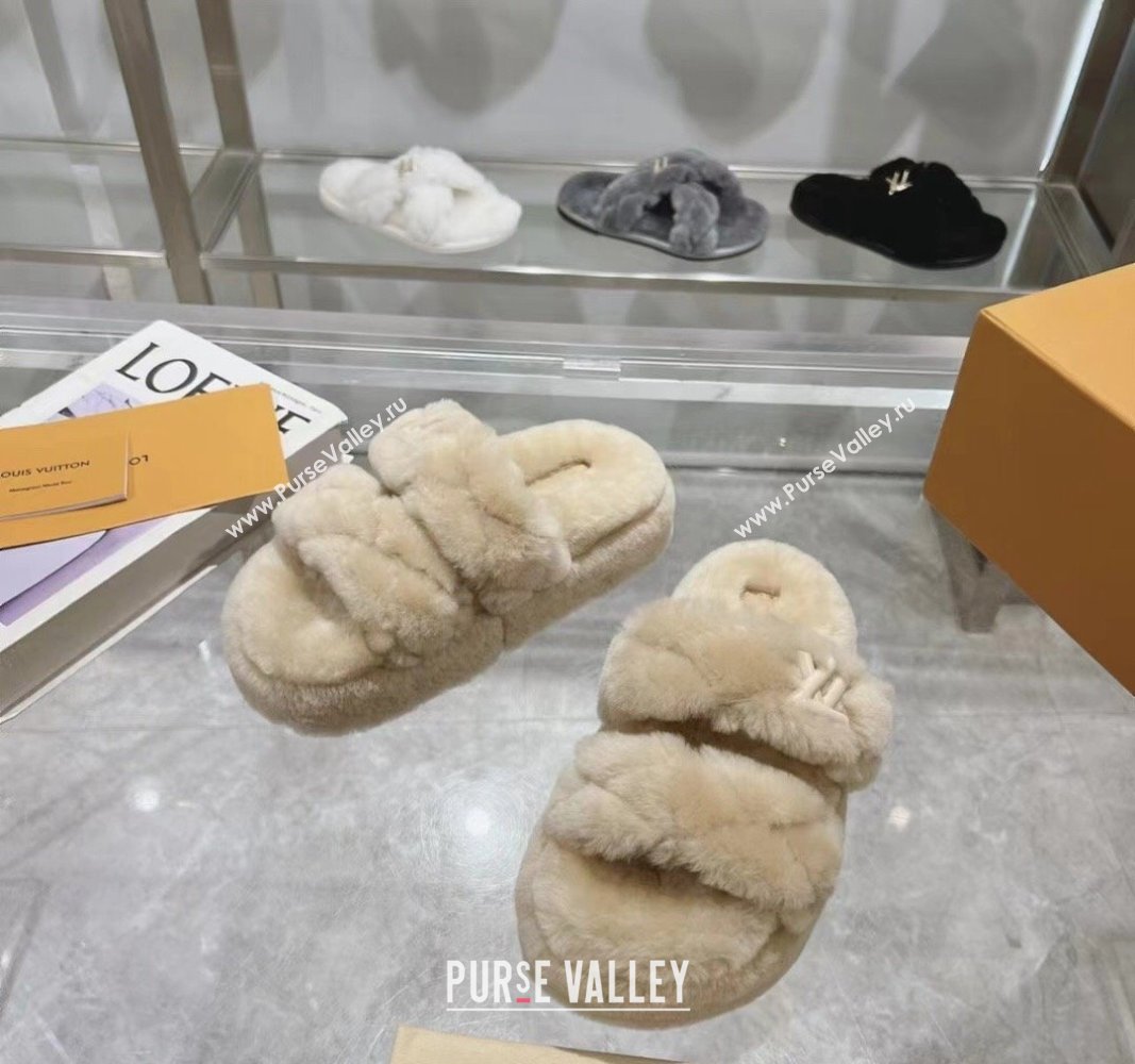 Louis Vuitton LV Sunset Platform Comfort Slides Sandal 3.5cm in Wool Beige 2024 0724001 (MD-240724073)