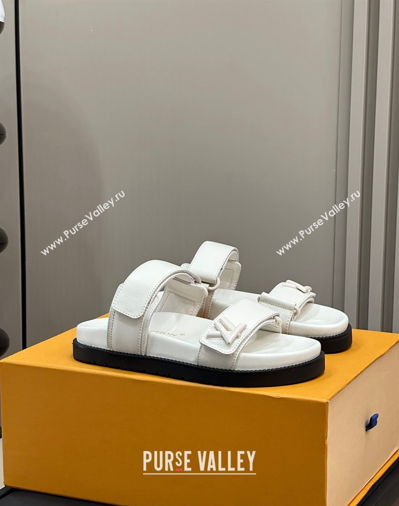 Louis Vuitton LV Sunset Flat Comfort Slides Sandal in Calf Leather White 2024 0724 (MD-240724122)