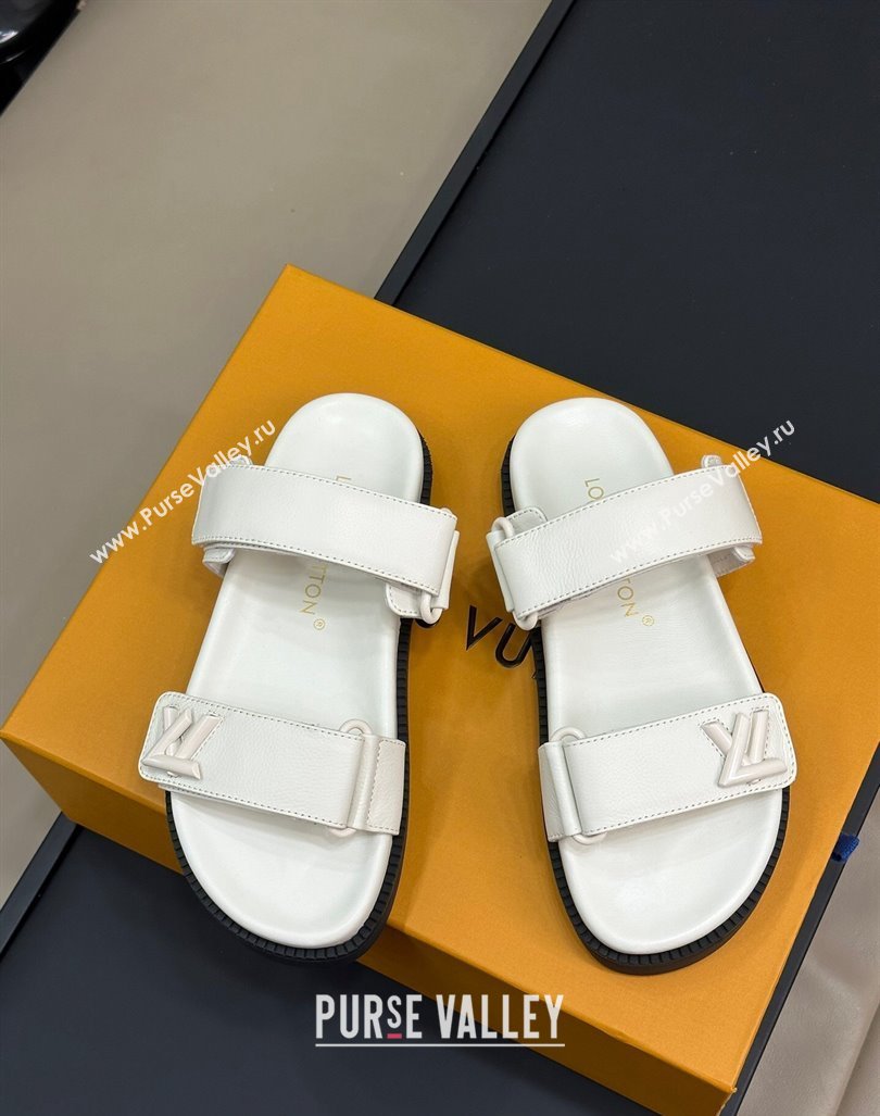 Louis Vuitton LV Sunset Flat Comfort Slides Sandal in Calf Leather White 2024 0724 (MD-240724122)