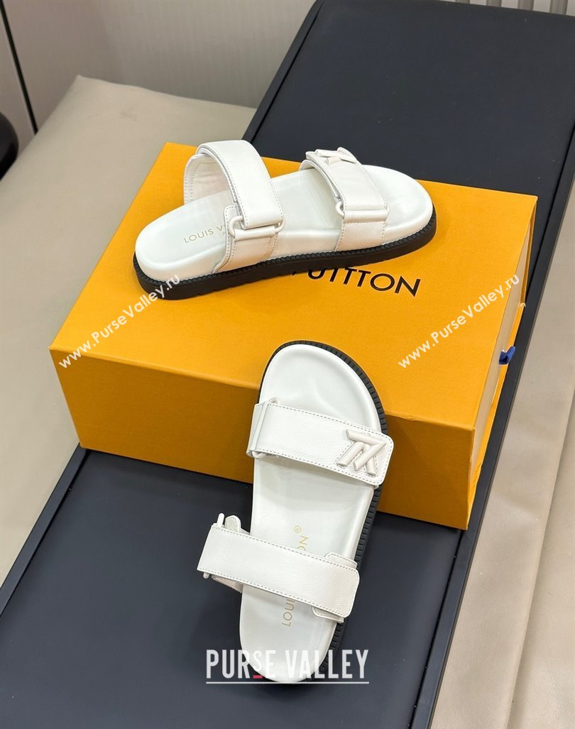 Louis Vuitton LV Sunset Flat Comfort Slides Sandal in Calf Leather White 2024 0724 (MD-240724122)