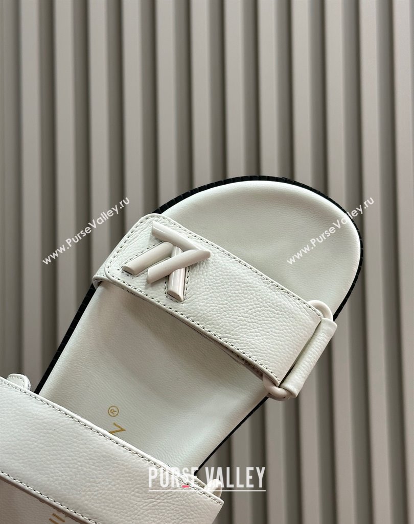 Louis Vuitton LV Sunset Flat Comfort Slides Sandal in Calf Leather White 2024 0724 (MD-240724122)