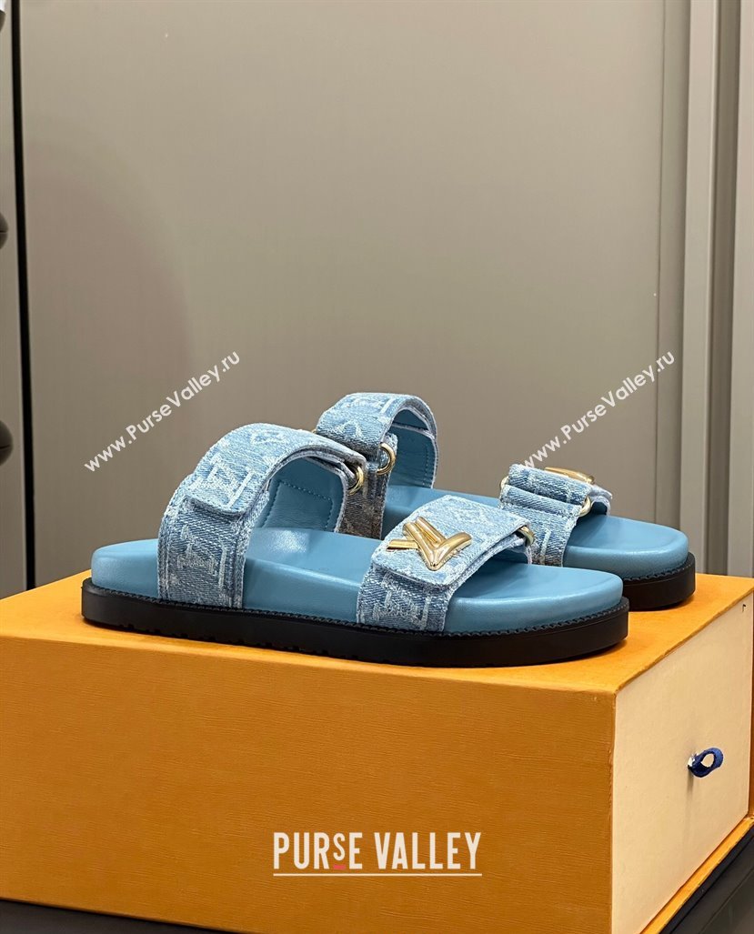 Louis Vuitton LV Sunset Flat Comfort Slides Sandal in Blue Bleached Denim 2024 0724 (MD-240724125)