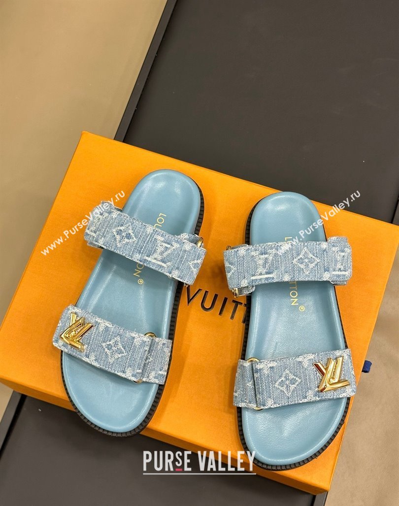 Louis Vuitton LV Sunset Flat Comfort Slides Sandal in Blue Bleached Denim 2024 0724 (MD-240724125)