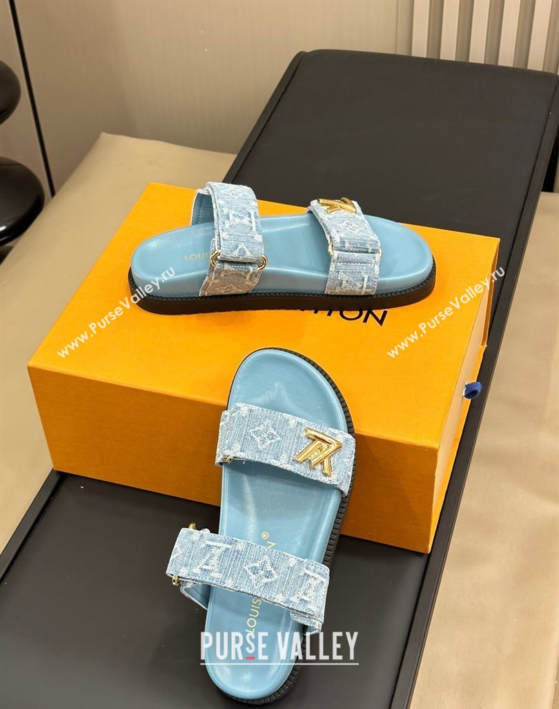 Louis Vuitton LV Sunset Flat Comfort Slides Sandal in Blue Bleached Denim 2024 0724 (MD-240724125)