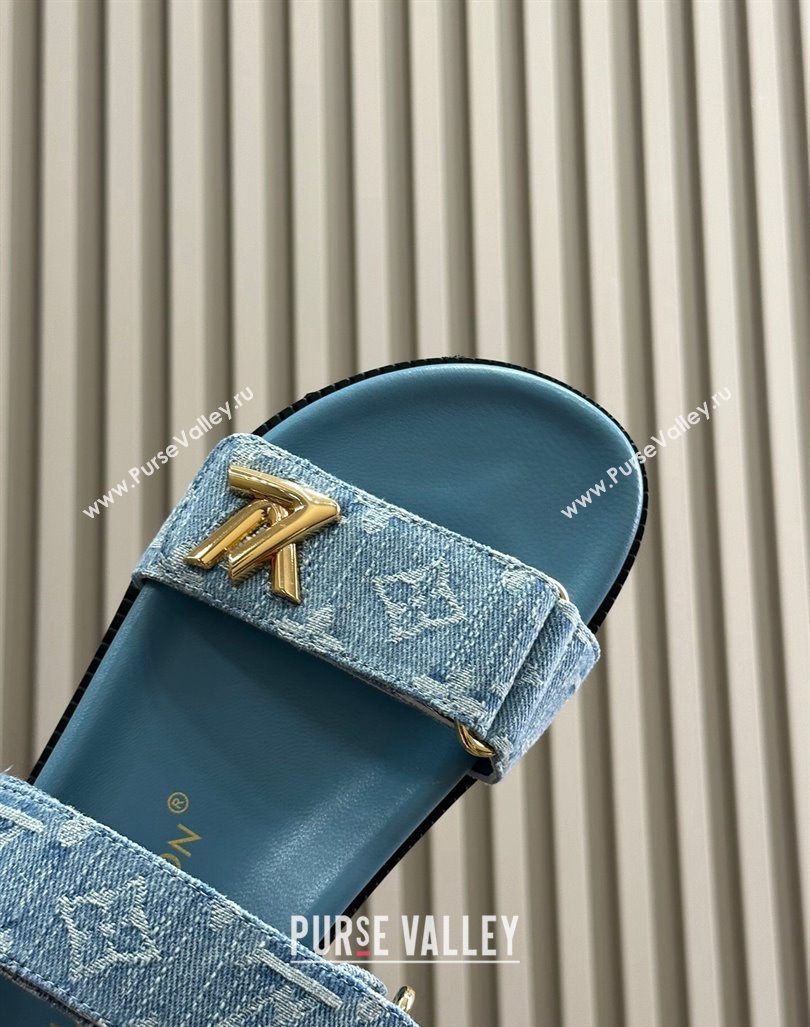 Louis Vuitton LV Sunset Flat Comfort Slides Sandal in Blue Bleached Denim 2024 0724 (MD-240724125)