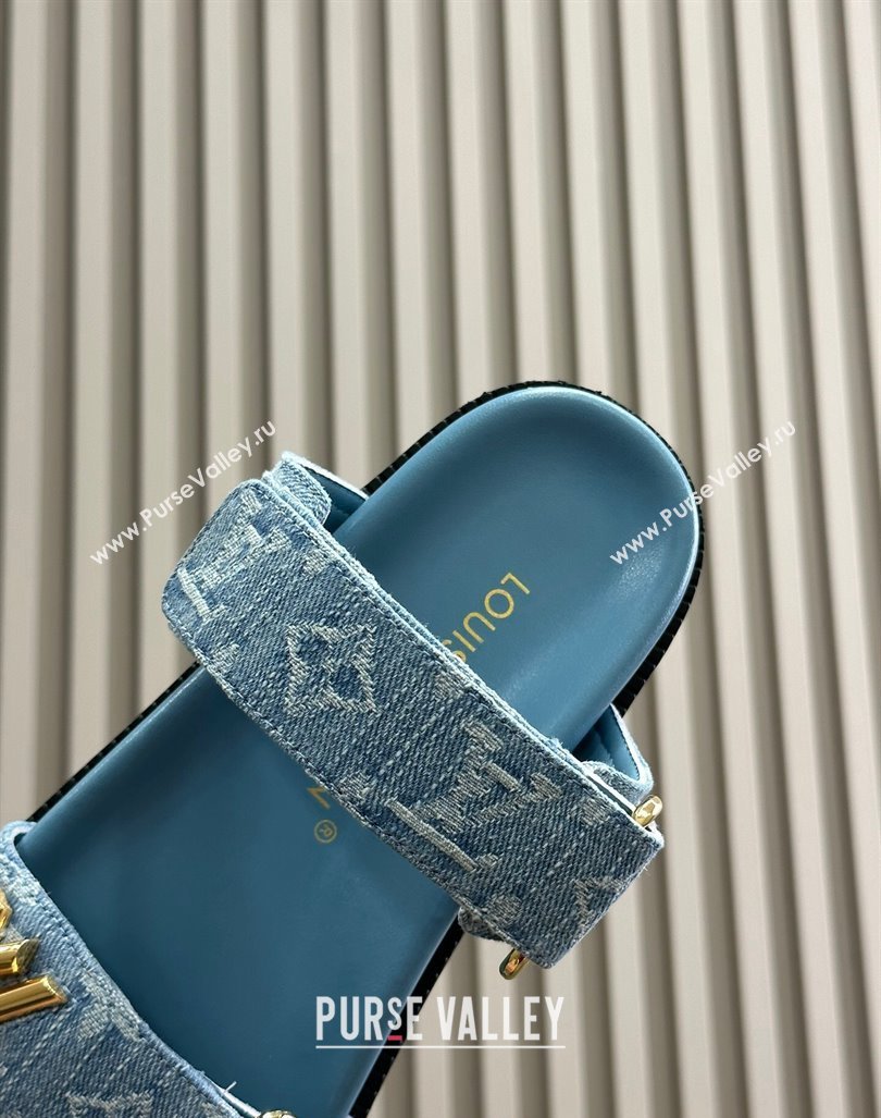 Louis Vuitton LV Sunset Flat Comfort Slides Sandal in Blue Bleached Denim 2024 0724 (MD-240724125)