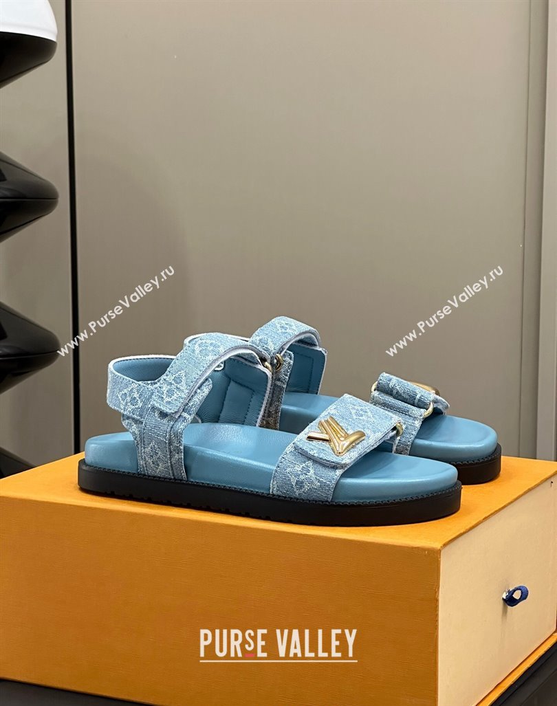 Louis Vuitton LV Sunset Flat Comfort Sandals in Blue Bleached Denim 2024 0724 (MD-240724126)