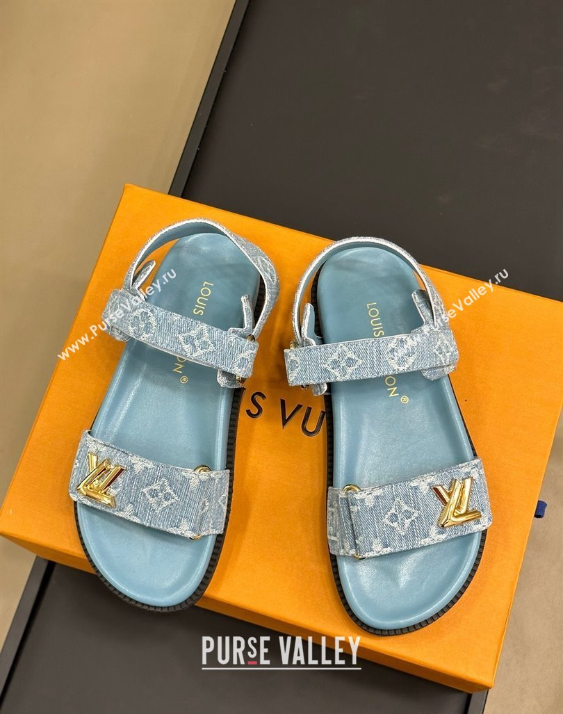 Louis Vuitton LV Sunset Flat Comfort Sandals in Blue Bleached Denim 2024 0724 (MD-240724126)