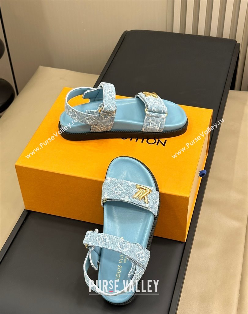 Louis Vuitton LV Sunset Flat Comfort Sandals in Blue Bleached Denim 2024 0724 (MD-240724126)