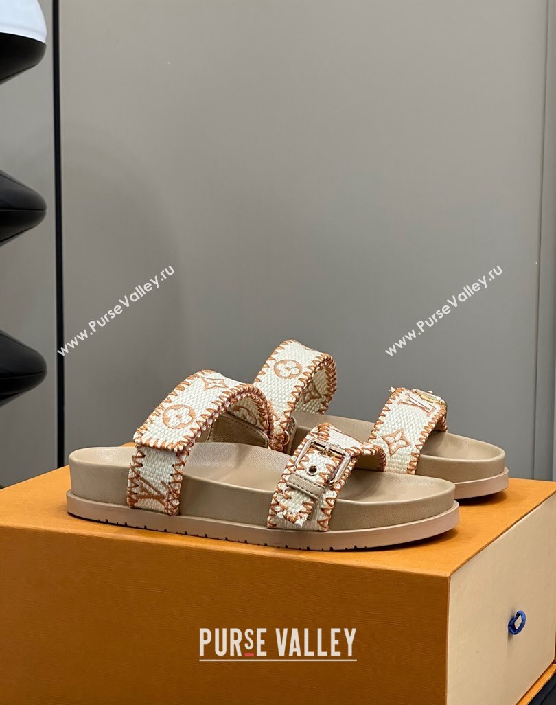 Louis Vuitton Bom Dia Flat Comfort Slides Sandal in Monogram Straw Beige 2024 (MD-240724127)