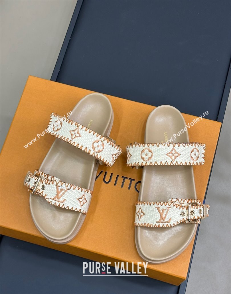 Louis Vuitton Bom Dia Flat Comfort Slides Sandal in Monogram Straw Beige 2024 (MD-240724127)