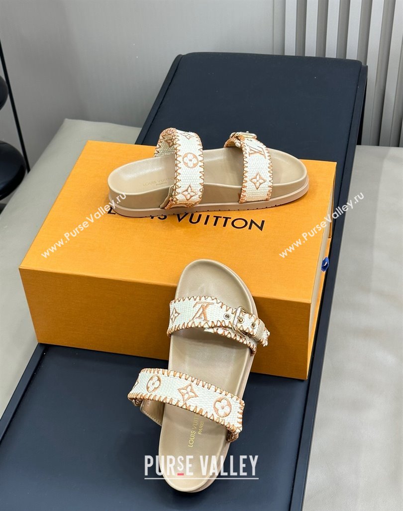 Louis Vuitton Bom Dia Flat Comfort Slides Sandal in Monogram Straw Beige 2024 (MD-240724127)