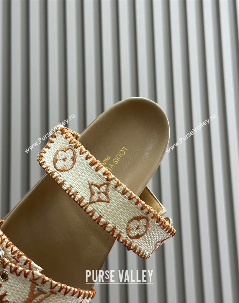 Louis Vuitton Bom Dia Flat Comfort Slides Sandal in Monogram Straw Beige 2024 (MD-240724127)