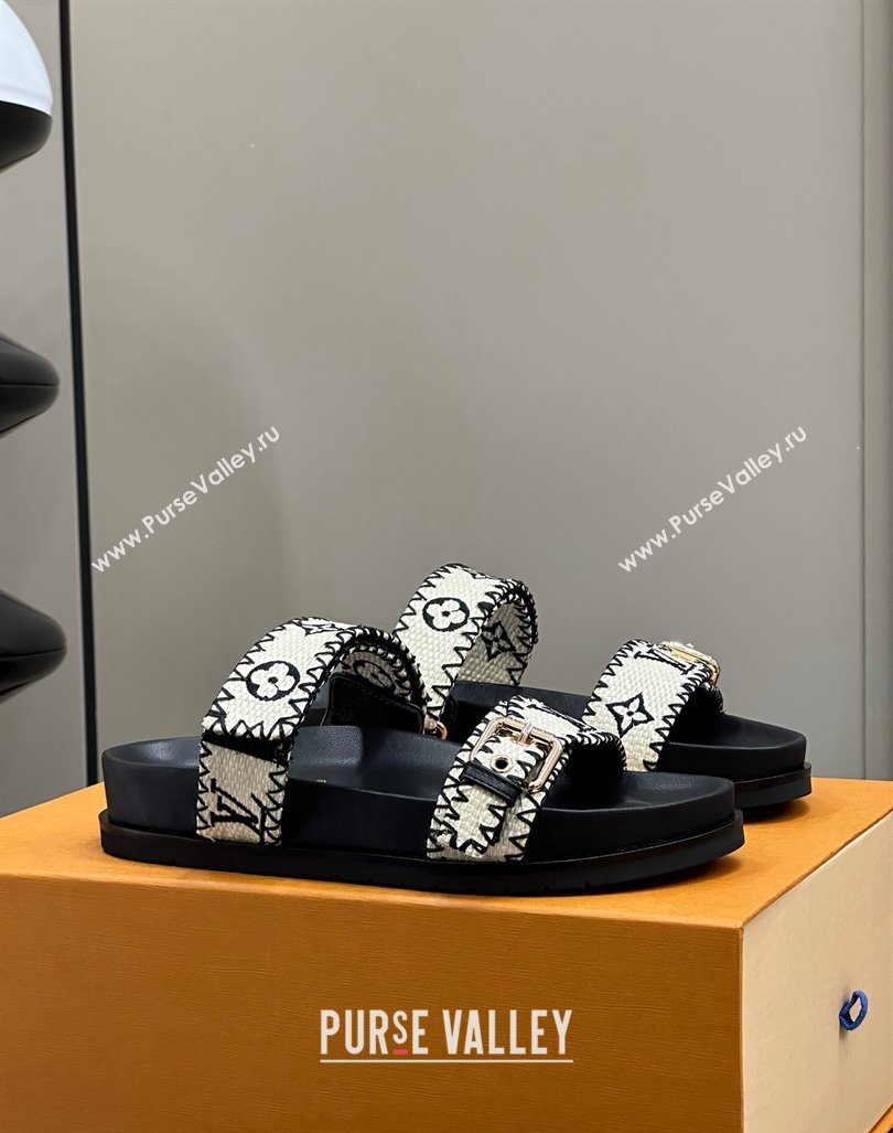 Louis Vuitton Bom Dia Flat Comfort Slides Sandal in Monogram Straw Black 2024 (MD-240724128)