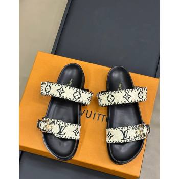 Louis Vuitton Bom Dia Flat Comfort Slides Sandal in Monogram Straw Black 2024 (MD-240724128)