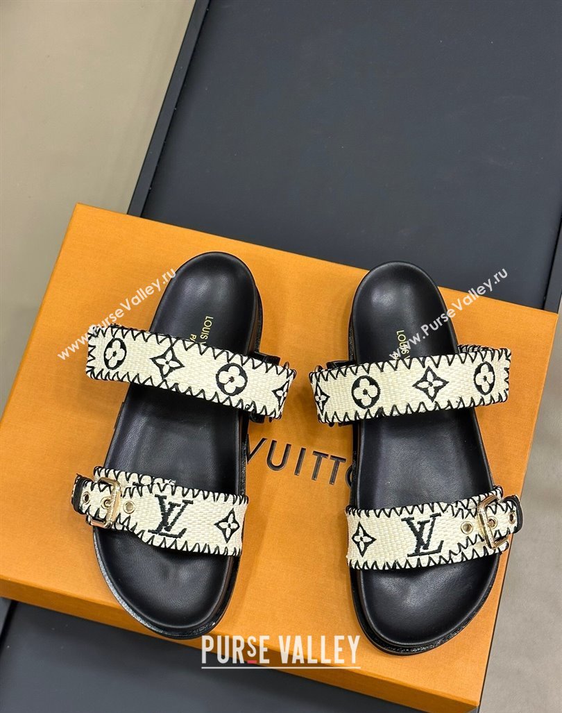 Louis Vuitton Bom Dia Flat Comfort Slides Sandal in Monogram Straw Black 2024 (MD-240724128)