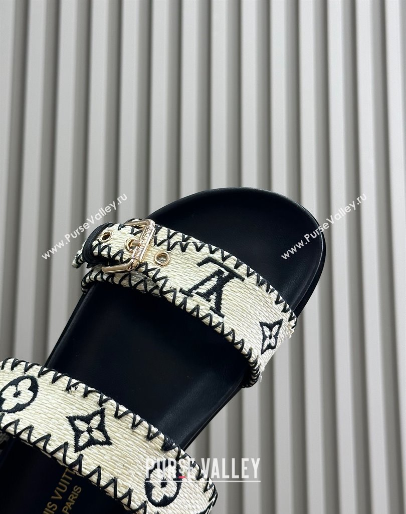 Louis Vuitton Bom Dia Flat Comfort Slides Sandal in Monogram Straw Black 2024 (MD-240724128)