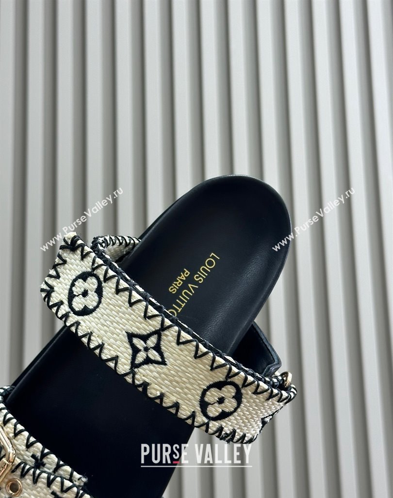 Louis Vuitton Bom Dia Flat Comfort Slides Sandal in Monogram Straw Black 2024 (MD-240724128)