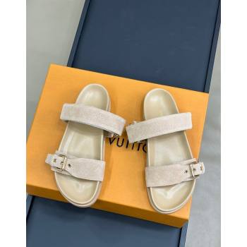 Louis Vuitton Bom Dia Flat Comfort Slides Sandal in Perforated Mahina Suede Beige 2024 (MD-240724129)