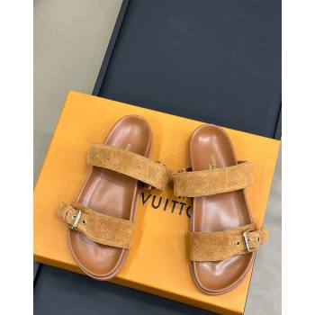 Louis Vuitton Bom Dia Flat Comfort Slides Sandal in Perforated Mahina Suede Brown 2024 (MD-240724131)