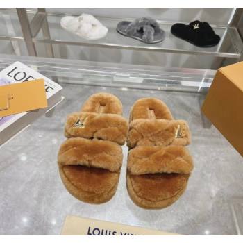 Louis Vuitton LV Sunset Platform Comfort Slides Sandal 3.5cm in Wool Brown 2024 0724001 (MD-240724074)