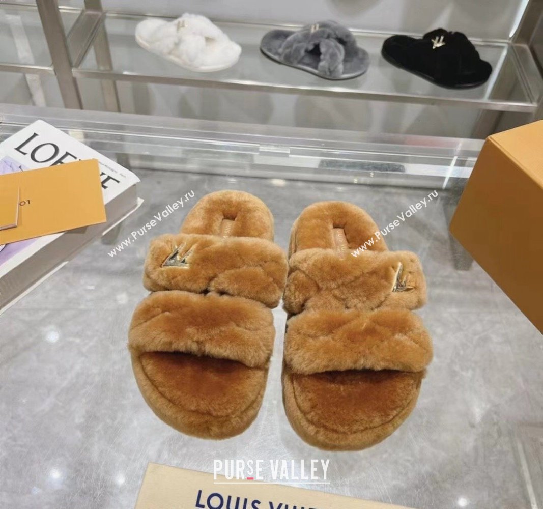 Louis Vuitton LV Sunset Platform Comfort Slides Sandal 3.5cm in Wool Brown 2024 0724001 (MD-240724074)