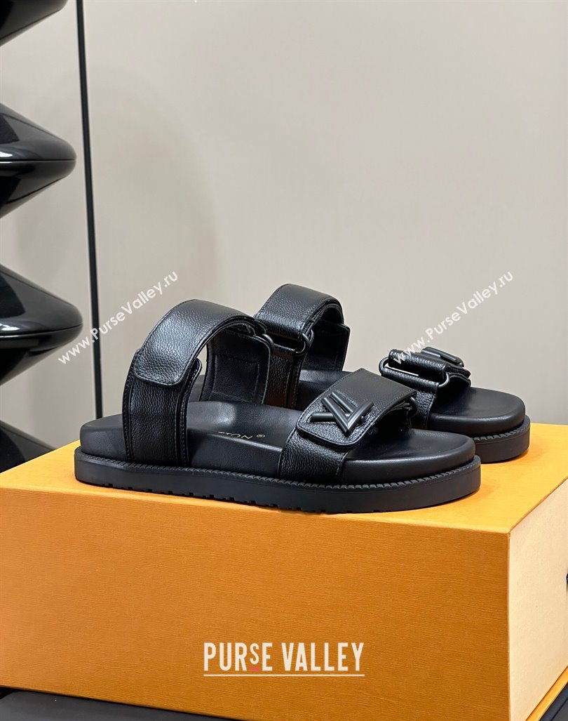 Louis Vuitton Bom Dia Flat Comfort Slides Sandal in Calf Leather All Black 2024 (MD-240724132)