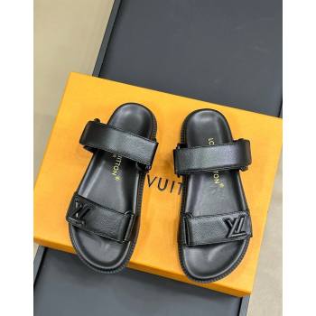 Louis Vuitton Bom Dia Flat Comfort Slides Sandal in Calf Leather All Black 2024 (MD-240724132)