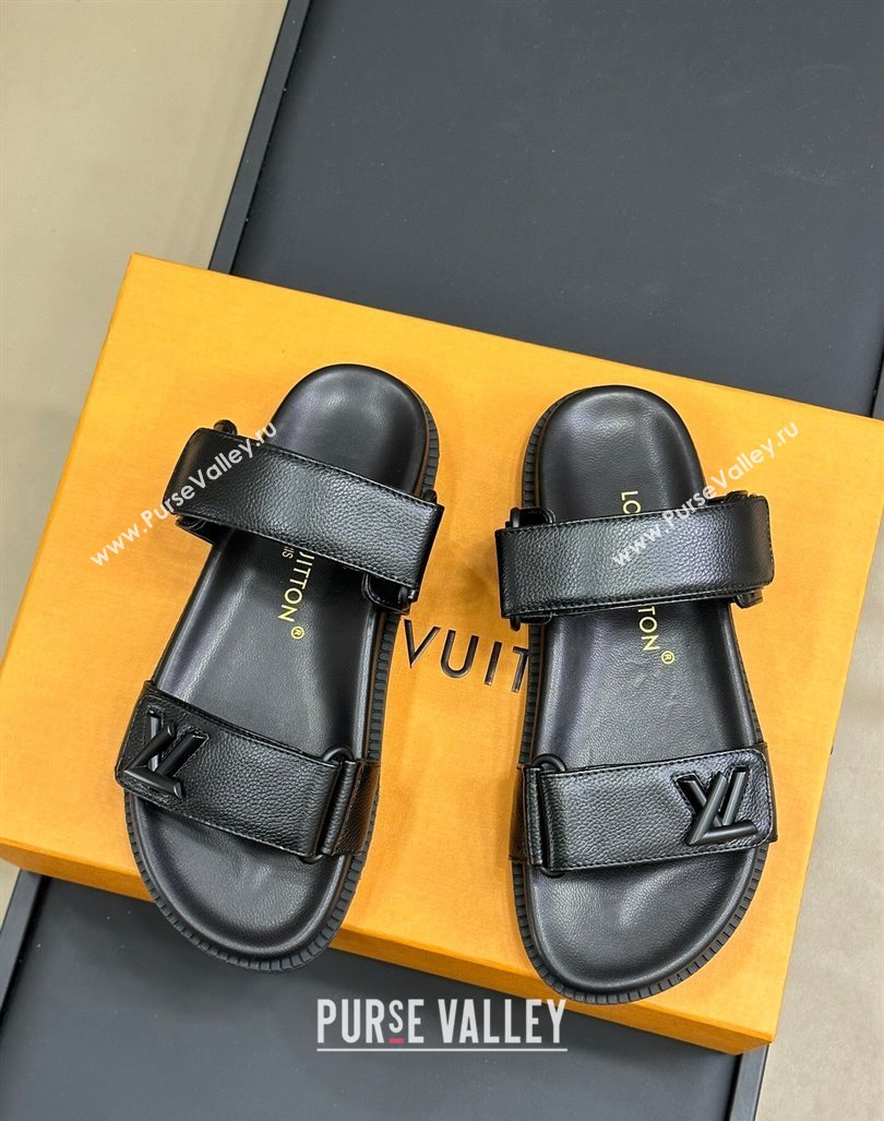 Louis Vuitton Bom Dia Flat Comfort Slides Sandal in Calf Leather All Black 2024 (MD-240724132)