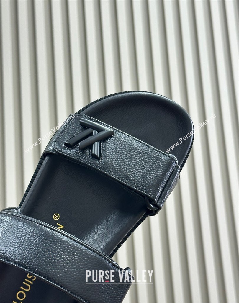 Louis Vuitton Bom Dia Flat Comfort Slides Sandal in Calf Leather All Black 2024 (MD-240724132)