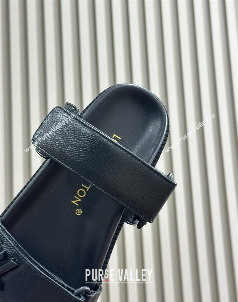 Louis Vuitton Bom Dia Flat Comfort Slides Sandal in Calf Leather All Black 2024 (MD-240724132)