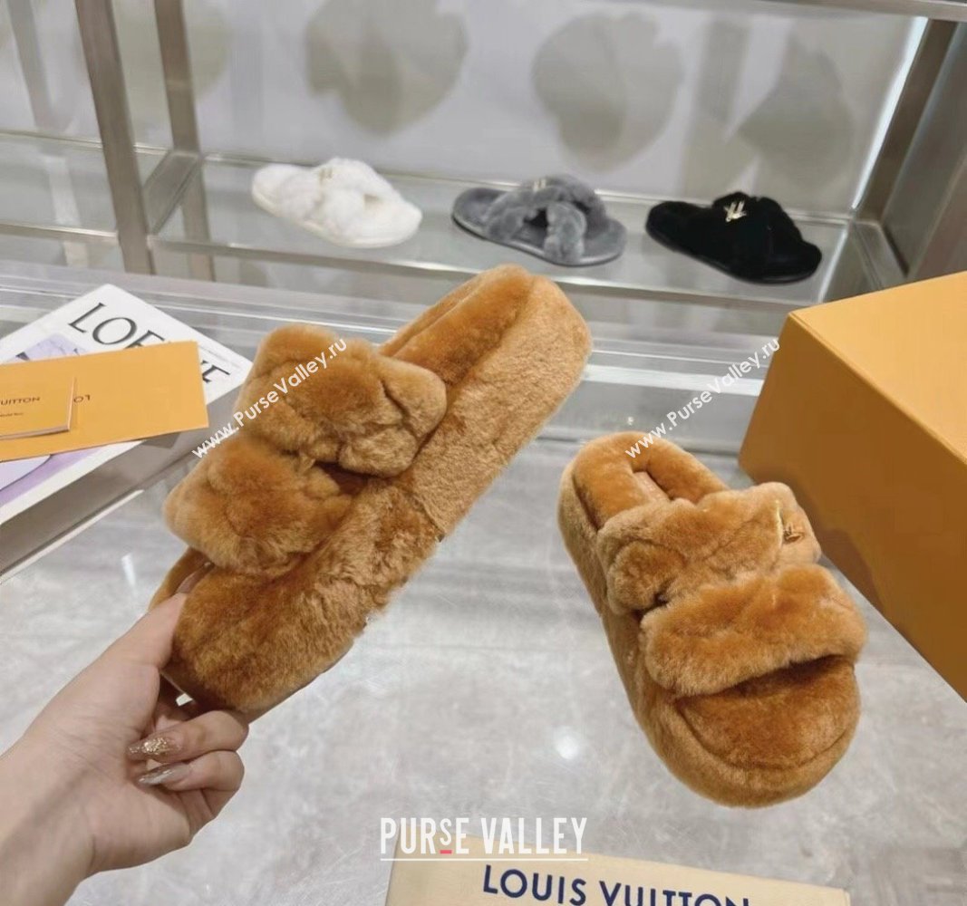 Louis Vuitton LV Sunset Platform Comfort Slides Sandal 3.5cm in Wool Brown 2024 0724001 (MD-240724074)